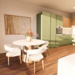 Progetto di interior design a Bologna - Tavolo da pranzo marmo in open space moderno