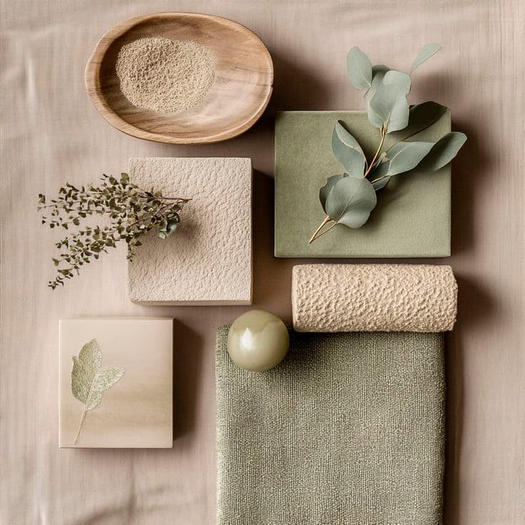 Moodboard Japandi con materiali naturali per un progetto residenziale a Bologna